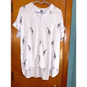 Jane & Delancey Women's XL Blouse Black and White Giraffe Graphics Top Shirt